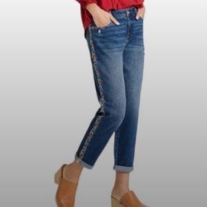 -- Knox Rose embroidery side dark denim high rise 5 pocket straight leg jea…